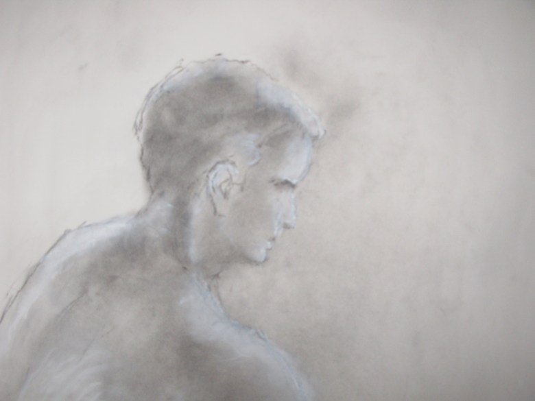 Steve, powdered charcoal, white chalk on paper