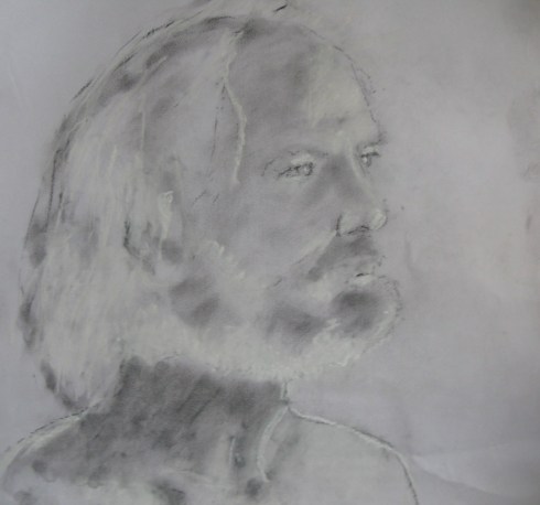 Paul, charcoal dust and white chalk on paper