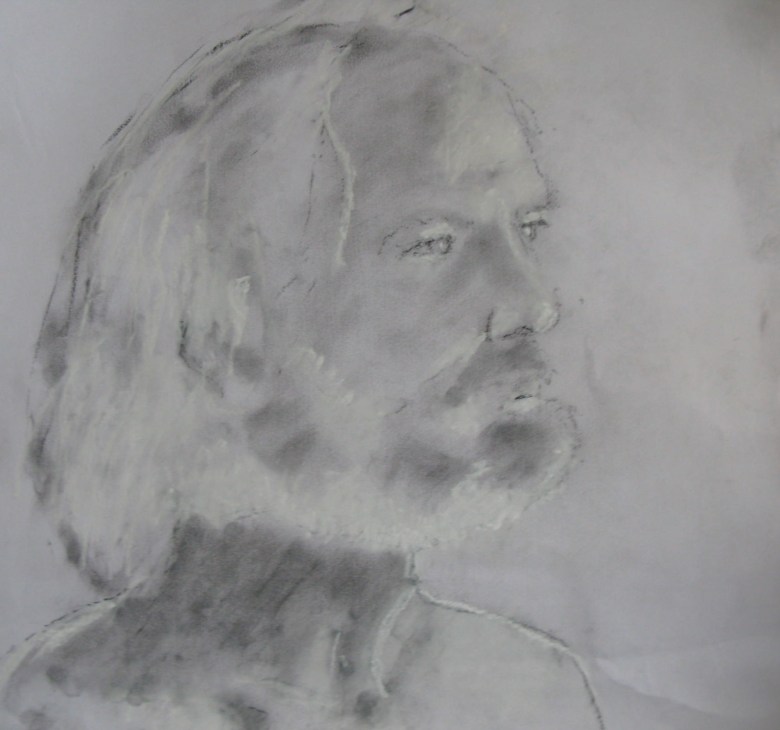 Paul, charcoal dust and white chalk on paper