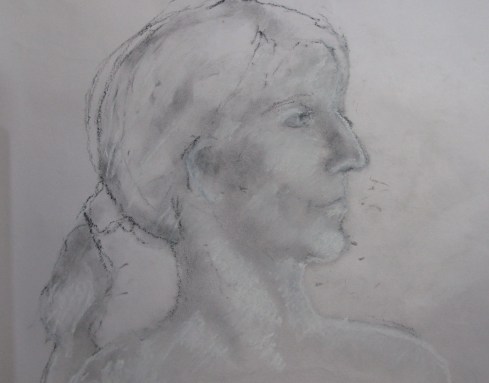 Sarah2 charcoal dust and white chalk on printing paper