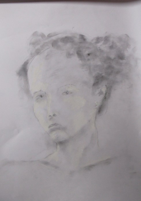 Ruth, Charcoal dust white chalk on paper